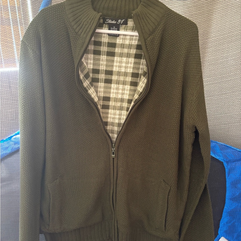 Men's Zip-Up Sweater in Olive